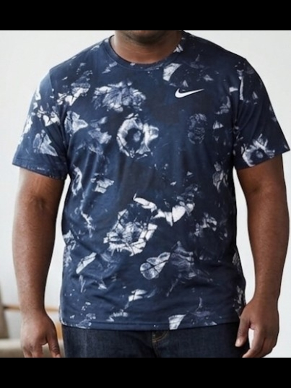 Nike Dri-FIT Men Navy Blue Tie Dye Floral Print Active T-Shirt - XXL